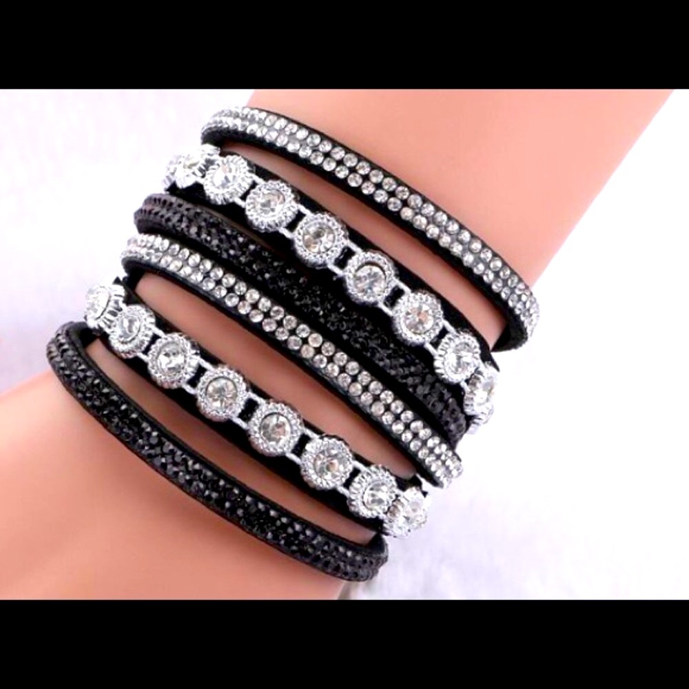🆕 Last 1! New Leather&Crystal Wrap Bracelet-Black
